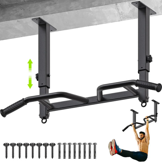 Heavy Duty Welded Pull Up Bar, Ceiling Mounted Pull Up Bar With 2 Rings, Thick Metal for Workouts Support 500 lbs