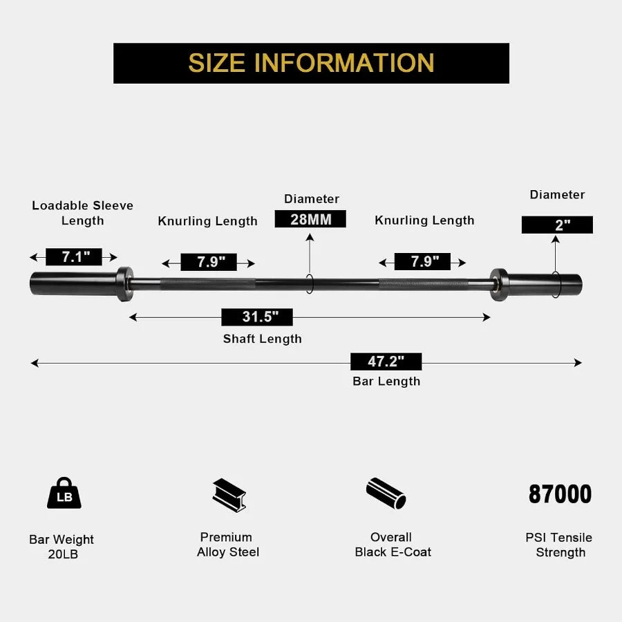 Premium 4ft Barbell — 500 lbs Capacity, 2-Inch Olympic Bar