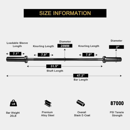 Premium 4ft Barbell — 500 lbs Capacity, 2-Inch Olympic Bar