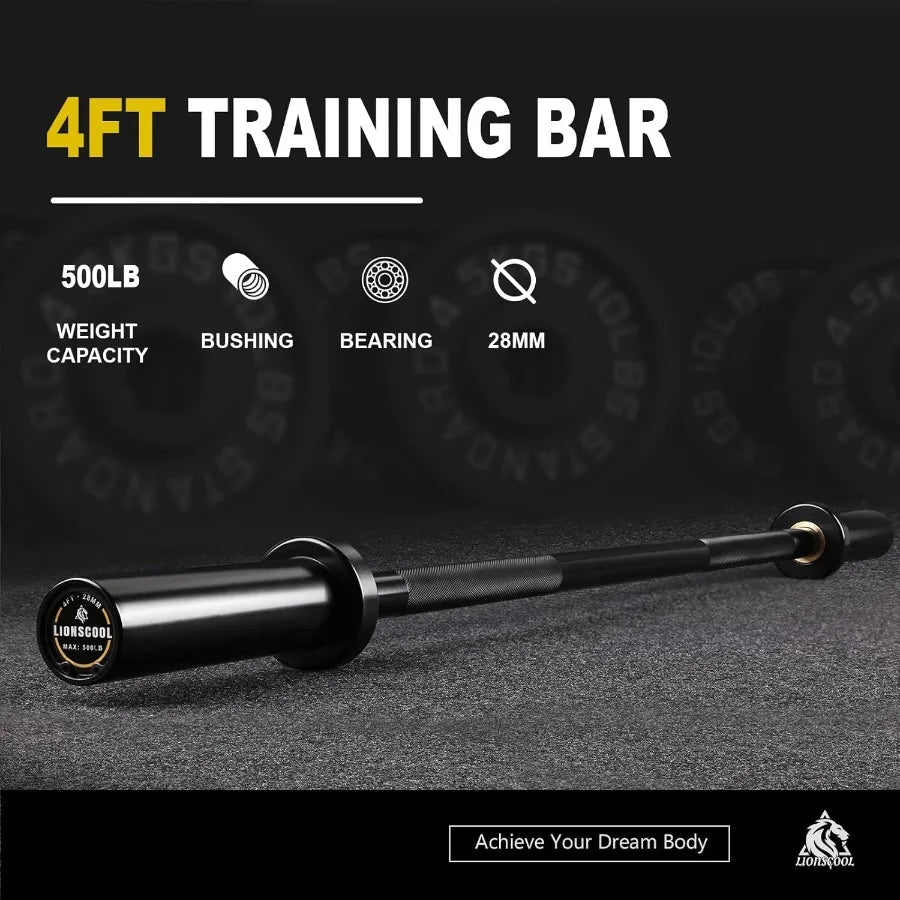 Premium 4ft Barbell — 500 lbs Capacity, 2-Inch Olympic Bar
