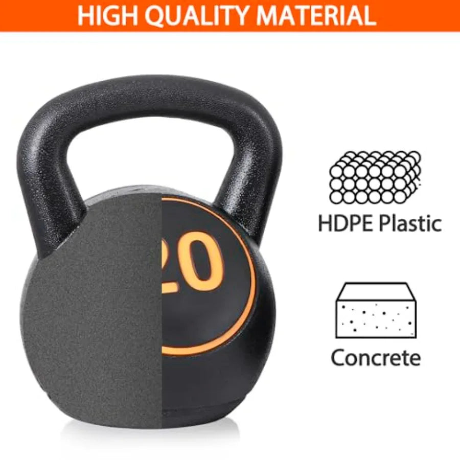 Wide Grip Kettlebell Sets 4 Piece Strength Training KettleBells Weights Set 5lb, 10lb, 15lb, 20lb HDPE Coated Concrete Kettle Be